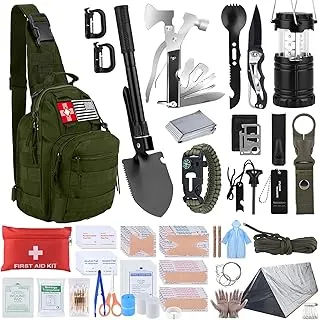 Kit de supervivencia, regalos para Navidad para hombres y mujeres, 251 piezas de equipo de supervivencia de emergencia y suministros, kit de primeros auxilios con bolsa bandolera, elementos esenciales