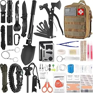 Kit de supervivencia y de primeros auxilios, equipo de supervivencia profesional con bolsa de transporte para hombre, padre, esposo que gusten acampar y aventura al aire libre, 142 piezas