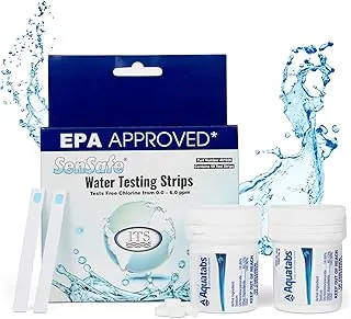 Kit esencial de agua potable, 200 tabletas de purificación de agua Aquatabs + 50 tiras de prueba de cloro, para tanques de barco y caravana, por Aquamarine Water Solutions