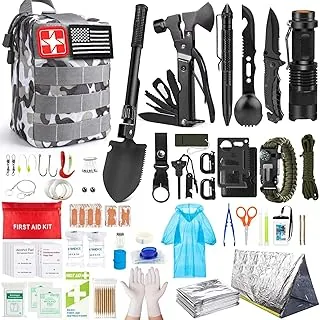 Kits de supervivencia, juego de 222 piezas de equipo de supervivencia de emergencia, kits de primeros auxilios con bolsa compatible con sistema Molle, equipo de camping al aire libre, kits de