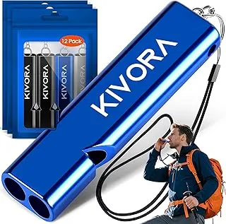 KIVORA Silbato de emergencia, 12 silbatos de supervivencia de seguridad premium con llavero de cordón, tubos dobles de paso alto para senderismo al aire libre, camping, caza
