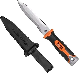 KLEIN TOOLS Cuchillo DK16 de doble filo, hoja de acero inoxidable dentada, diseñada para placa de conductos y aislamiento, cuchillo de hoja fija con funda, 5-1/2 pulgadas