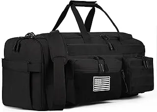 LHI Bolsa de lona táctica de 50L para hombres, mochila de gimnasio 3 en 1, compartimento para zapatos, funda para laptop y MOLLE, bolsa de viaje de fin de semana y para pernoctar, Negro, 50 l