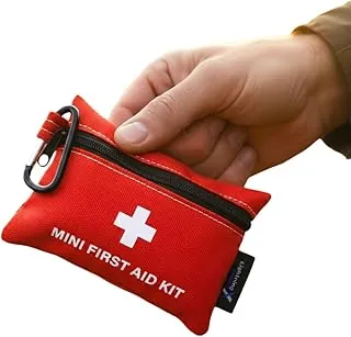 Lightning X Mini Kit de primeros auxilios – Kit médico de emergencia compacto de 20 piezas con mosquetón | Bolsa de primeros auxilios de viaje portátil resistente al agua para senderismo, camping
