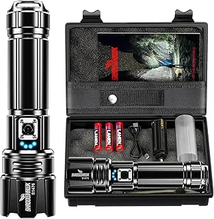 Linterna 20000 Lúmenes Altos Recargable - Luz LED Flash Súper Brillante de 30W | Haz de 5000ft y 12H de Larga Duración USB C Linterna de Policía de Mano de Alta Potencia para Hogar, Campamento