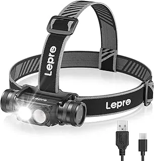 Linterna de cabeza recargable Lepro de 1000 lúmenes - Potente linterna de cabeza desmontable con batería de 2200 mAh, haz de linterna superbrillante de 500 pies, linterna LED impermeable IP65 para