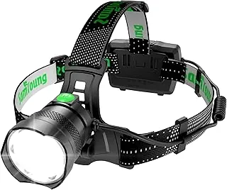 Linterna frontal de alto lúmen con función de inducción, linterna de cabeza con 7 modos y vida útil de batería de 50h, linterna frontal LED con zoom impermeable IP67, ajustable en un ángulo de 90°