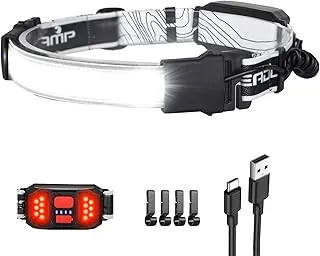 Linterna frontal LED, 1000L 230° de haz ancho, lámpara frontal recargable USB C con luz trasera roja, linternas frontales ligeras impermeables para camping, correr, senderismo, linterna frontal