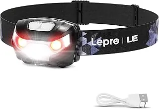 Linterna frontal LED recargable faros delanteros para luces, cable USB incluido, Rojo, 5 modos, 2.85oz, Manos libres para Correr, trotar, o practicar senderismo