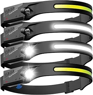 Linterna Frontal LED Recargable Paquete de 4 – 500 Lúmenes, Impermeable, Haz Ancho de 230°, USB-C, Ligera, Cómoda con Largo Tiempo de Funcionamiento – Perfecta para Acampar, Senderismo, Correr, Pesca