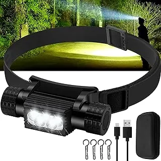 Linterna frontal recargable, 2000 lúmenes, lámpara LED súper brillante para adultos, IP67 impermeable recargable con 9 modos, linterna de cabeza con 2600 mAh para acampar al aire libre, senderismo