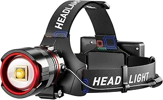 Linterna frontal recargable de 4000 lúmenes de alta luminosidad, linterna LED súper brillante con sensor de movimiento, 12 modos, impermeable IPX7, ajustable a 125°, con zoom, para adultos