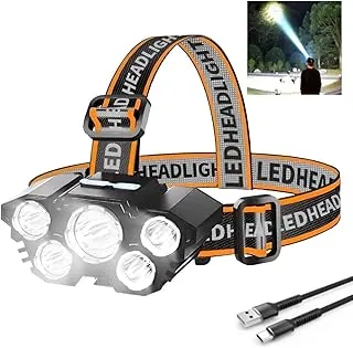 Linterna frontal recargable, lámpara de cabeza LED con 4 modos, luces de cabeza impermeables para la frente, luz de casco duro, linterna de cabeza ajustable para adultos, linterna frontal brillante