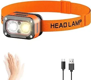 Linterna frontal recargable, lámpara LED ligera, linterna de cabeza con sensor de movimiento, luz de cabeza impermeable súper brillante para acampar, correr, leer, trabajar y llevar a diario