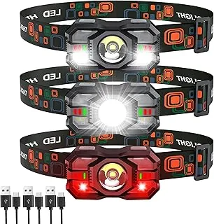 Linterna frontal recargable, paquete de 3, 2000 lúmenes, faros LED superbrillantes con luz roja, faros delanteros para adultos y niños, lámpara de cabeza ligera impermeable para acampar al aire libre, correr, senderismo, pesca