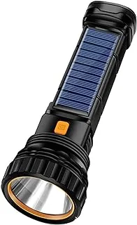 Linterna LED solar / recargable multifunción de 1000 lúmenes, con luz estroboscópica de emergencia y batería de 1200 Mah, fuente de alimentación de emergencia y cable de carga USB, carga rápida (1 unidad)