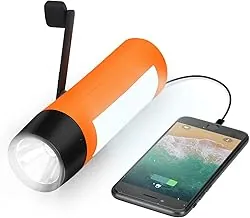 Linterna recargable con manivela/Generador/Cargador USB para teléfono y situaciones de supervivencia de emergencia (Naranja)