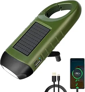 Linterna solar de manivela con carga USB, linterna LED recargable por USB de emergencia, linterna de supervivencia LED portátil para campamento, al aire libre, senderismo, verde