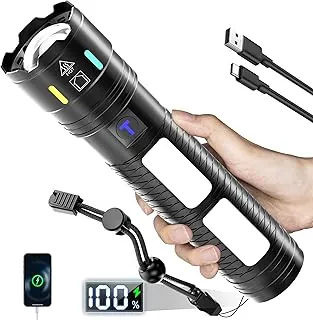 Linternas Recargables 990,000 Lúmenes Altos, Luz Flash Súper Brillante de Largo Alcance 5000ft, 4 Modos con LED Rojo Intermitente Linterna Táctica, Linterna de Alta Potencia Haz Alto para Emergencias