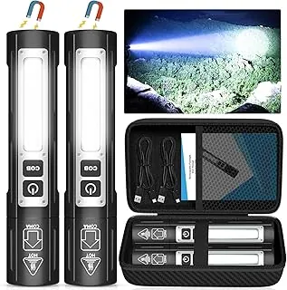 Linternas recargables de alto lúmenes, linterna magnética de bolsillo pequeño superbrillante, 8 modos de luz LED táctica, potente luz de trabajo de doble botón para automóvil, hogar, campamento, emergencia (2, negro puro)