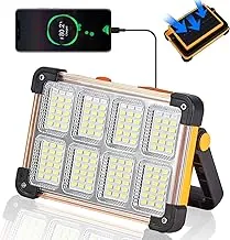 Luz de trabajo recargable solar de 120 W, 144 LED 10000LM luz de inundación portátil con soporte, IP66 impermeable 4 modos LED de iluminación del sitio de trabajo linternas para mecánico, camping, pesca, reparación de automóviles