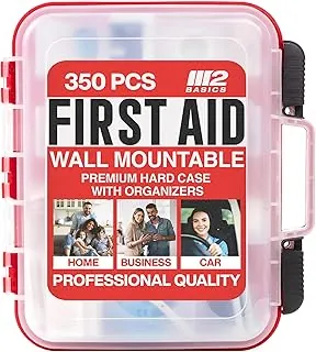 M2 BASICS Kit de primeros auxilios de 350 piezas, estuche rígido de montaje en pared con compartimentos de doble capa para el lugar de trabajo, oficina, almacén, hogar, automóvil