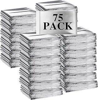 Macarrie Paquete de 75 mantas térmicas de papel de emergencia de papel de aluminio plateado para supervivencia al aire libre, camping, senderismo, sin hogar, supervivencia o primeros auxilios, color