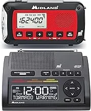 Midland Radio de emergencia de lujo para el hogar y viajes - Escáner de alerta meteorológica NOAA, linterna, reloj despertador y AM/FM