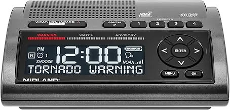 Midland - WR400 Radio Meteorológica Deluxe - Escáner de Alerta de Emergencia NOAA – Uso Doméstico con Respaldo de Batería - Programación Local de Condado con Más de 80 Alertas de Voz Intermitentes de