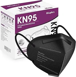 Miuphro KN95 - Paquete de 25 mascarillas desechables de seguridad transpirables de 5 capas contra PM2.5, máscara desechable de protección respiratoria para hombres y mujeres, color negro