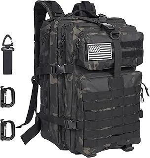 Mochila táctica militar grande de 50 litros Molle Army Assault Pack para viajes, camping, senderismo, pesca, mochila para hombres (camuflaje negro)