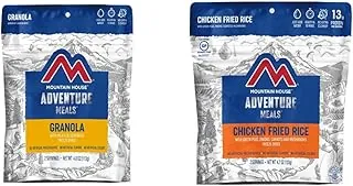 Mountain House Granola con leche y arándanos | Alimentos liofilizados para mochileros y campamentos | 2 porciones y arroz frito con pollo | Alimentos liofilizados para mochileros y campamento | 2 porciones | Sin gluten