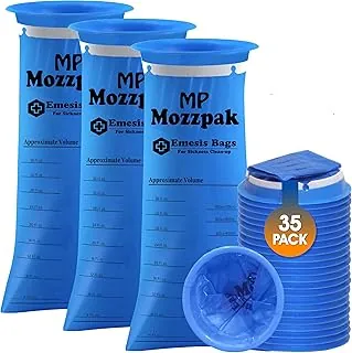 MP MOZZPAK Bolsas de vómito desechables, paquete de 35 – bolsas de emesis de 33.8 fl oz, bolsa de Barf a prueba de fugas, bolsa de vómito y náuseas apta para viajes para mareos por movimiento, alivio de grado médico para automóvil