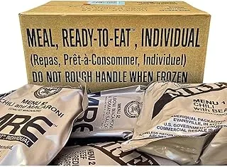 MRE A case Inspección 2026, 2027 - Comidas militares listas para comer - 12 raciones de paquetes de alimentos completos con 1,250 calorías por comida y calentador para acampar - Un estuche (menús 1-12)