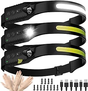 Nessciera Linterna frontal recargable (paquete de 3), linterna de cabeza LED, luz de diadema de haz ancho de 230°, 400 lúmenes súper brillante, linterna impermeable, 5 modos para correr, pescar