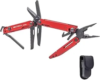 NEXTORCH PIONEER MT20 - Multiherramientas 14 en 1 de tamaño completo, versátil juego de múltiples herramientas con tijeras, alicates de punta, clip de bolsillo, multiherramienta (ROJO con rompevidrios