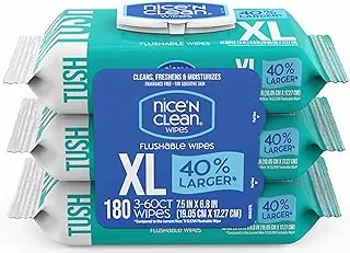 Nice 'N CLEAN Toallitas desechables extra grandes | Toallitas 40% más grandes | Toallitas húmedas XL para adultos de 6.8 x 7.5 pulgadas sin perfume | Seguro para séptico y alcantarillado | Sin fragancia, hipoalergénico, a base de plantas | 180 toallitas para glúteos