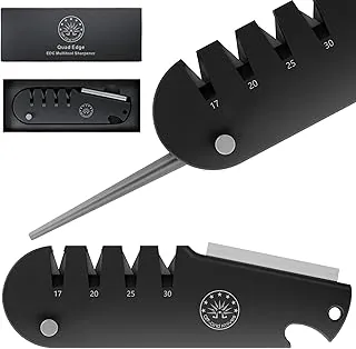 Off-Grid Knives - Afilador de cuchillos QuadEdge con 4 ángulos: 17° | 20° | 25° | 30°, caña de diamante, afilador de anzuelos de pesca, piedra de afilado de cerámica - camping, pesca, caza, navegación (negro)