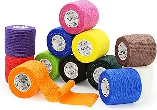 OK TAPE Vendajes cohesivos autoadherentes – 12 paquetes, 2 pulgadas x 5 yardas, vendaje autoadhesivo no tejido para pulgar, dedo, muñeca, tobillo, cinta de vendajes veterinarios (colores mixtos)