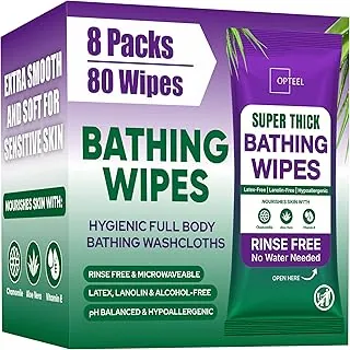 OPTEEL Toallitas gruesas y grandes para el cuerpo de baño sin enjuague para adultos – Toallita de ducha, ideal para hombres, mujeres y personas mayores – Suaves y delicadas, toallitas de viaje