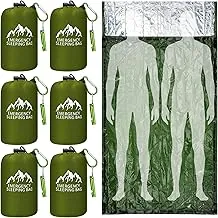 Oudain Saco de dormir de emergencia XL de 94.5 x 49.2 pulgadas, saco de dormir impermeable de supervivencia con mosquetón de silbato, manta de emergencia térmica portátil para camping, senderismo al
