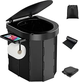 PAHTTO Inodoro portátil plegable para adultos con estante desmontable para teléfono y soporte para papel, orinal impermeable con tapa para acampar, senderismo, viajes largos por carretera, automóvil