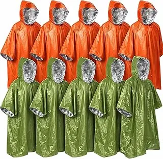 Paquete de 10 ponchos de emergencia con forro de película de poliéster, impermeable, resistente al viento, manta de supervivencia térmica, ponchos de lluvia para adultos, acampar al aire