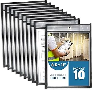 Paquete de 10 portadores de boletos de trabajo de 8.5x11 - Fundas de plástico para órdenes de trabajo para documentos - Portadores de boletos de taller de 8 1/2 x 11 - Fundas de bolsillo de borrado en