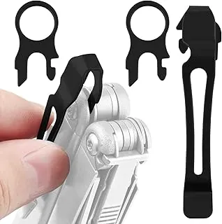 [Paquete de 2] 2 clips negros de liberación rápida + 2 anillos de cordón negros compatibles con Leatherman Wave & Charge MultiTools – Clip de bolsillo de acero inoxidable que no se dobla ni se rompe