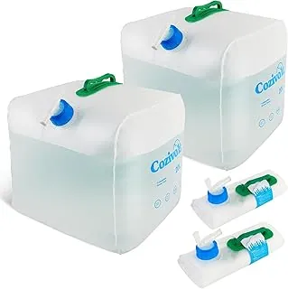 Paquete de 2 recipientes de agua plegables, jarra de almacenamiento de agua de 5.3 galones con grifo, cubo de agua portátil sin BPA para acampar al aire libre, senderismo y kit de supervivencia de emergencia (paquete de 2)