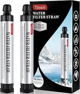 Paquete de 2 Timain filtración de 4 etapas, pajilla de filtro de agua de alto caudal, purificador de agua de supervivencia para kits de emergencia, viajes, camping, senderismo, pesca, caza (2)