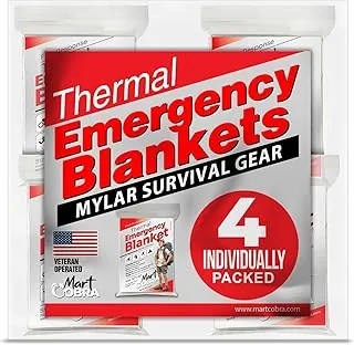 Paquete de 4 mantas de emergencia de Mylar espaciales, equipo de supervivencia y suministros reutilizables térmicos para campamento, caza, primeros auxilios, mochilero, maratón, kit de preparación, ir