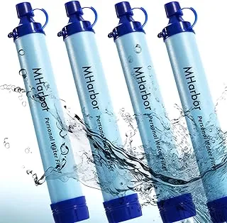 Paquete de 4 popotes de filtro de agua personal, equipo portátil de supervivencia de emergencia al aire libre para senderismo, camping, viajes, caza y pesca