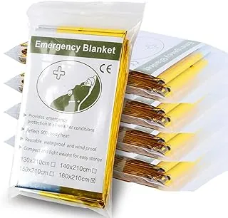 Paquete de 5 mantas de Mylar de emergencia, mantas de supervivencia térmica, manta reflectante de aluminio plateado y dorado, manta espacial gigante de 82 x 63 pulgadas. Adecuada para primeros